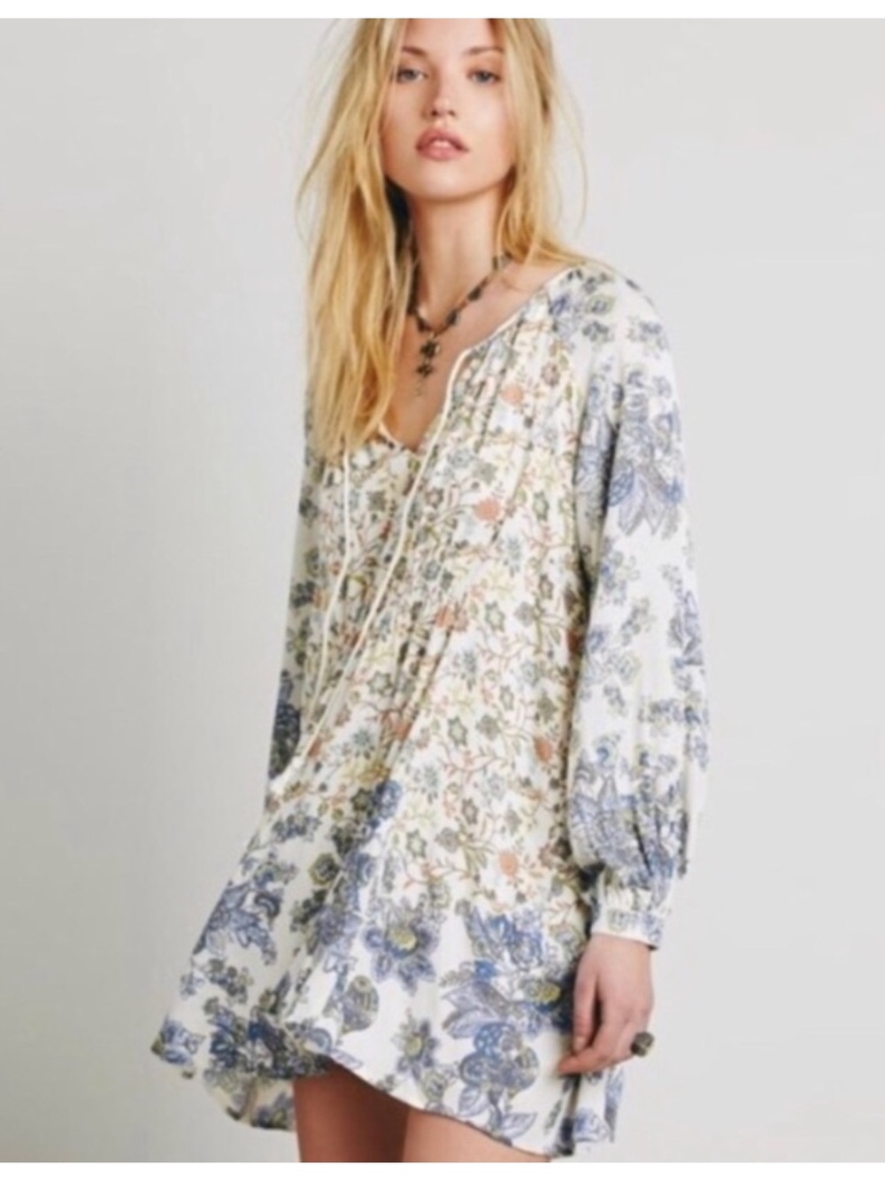 Free People Lucky Loosie Mini Dress Tunic Boho Floral Garden Medium